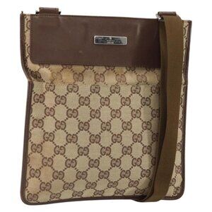 Authentic GUCCI GG Canvas Shoulder Bag Beige Silver 27639